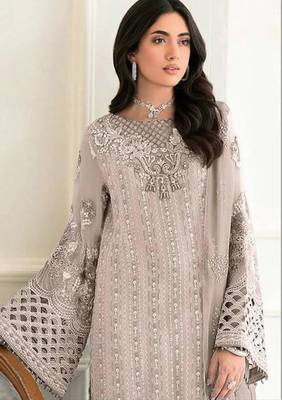 Beige faux georgette embroidered kurta set 2