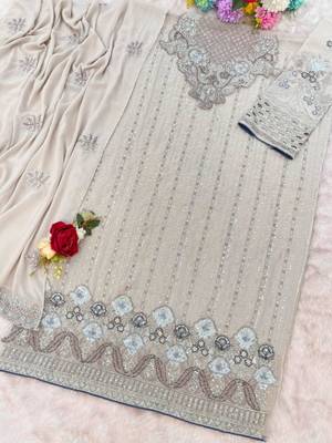 Beige faux georgette embroidered kurta set 3