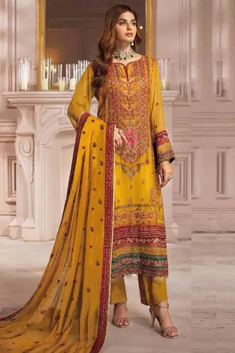 Yellow georgette embroidered salwar suit