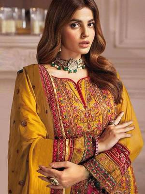 Yellow georgette embroidered salwar suit 2