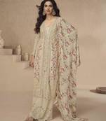 Cream silk embroidered palazzo set