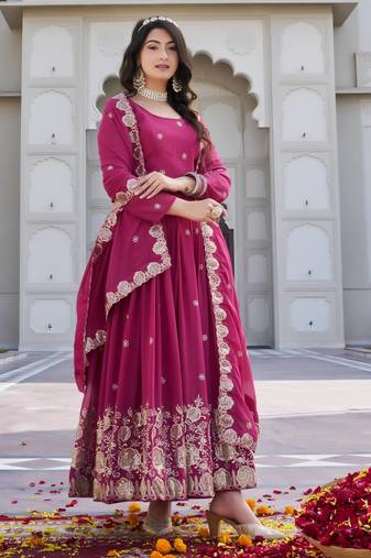 Georgette heavy cording sequence & bids embroidery work new festival long gown & duptta