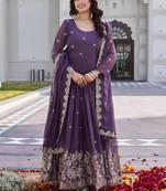 Georgette heavy cording sequence & bids embroidery work new festival long gown & duptta