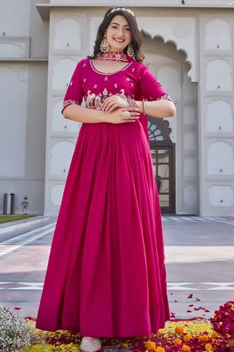 Crep silk heavy cording sequence & bids embroidery work new festival long gown & duptta