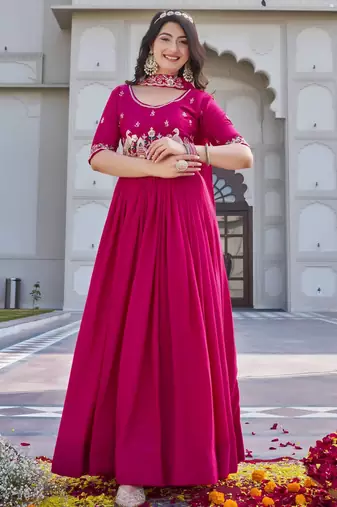 Crep silk heavy cording sequence & bids embroidery work new festival long gown & duptta