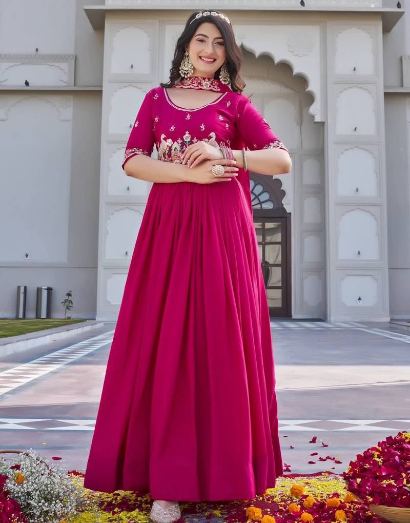 Crep silk heavy cording sequence & bids embroidery work new festival long gown & duptta