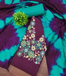 Stylish slub cotton embroidered dress material with dyable chanderi dupatta