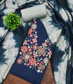 Stylish slub cotton embroidered dress material with dyable chanderi dupatta
