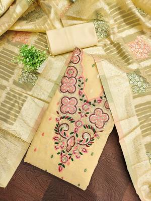 Elegant simmer butti embroidered dress material with jacquard dupatta & santoon bottom 1
