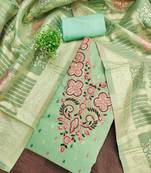 Elegant simmer butti embroidered dress material with jacquard dupatta & santoon bottom