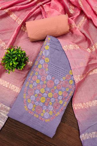 Elegant parampara cotton embroidered dress material with dyable jacquard dupatta