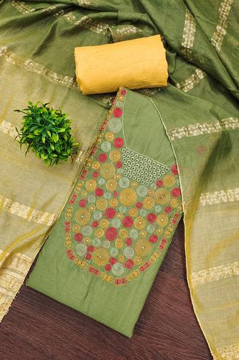 Elegant parampara cotton embroidered dress material with dyable jacquard dupatta