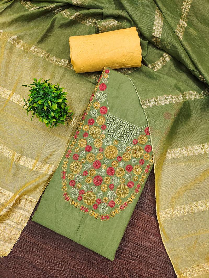 Elegant parampara cotton embroidered dress material with dyable jacquard dupatta