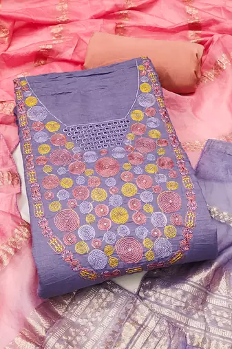 Elegant parampara cotton embroidered dress material with dyable jacquard dupatta
