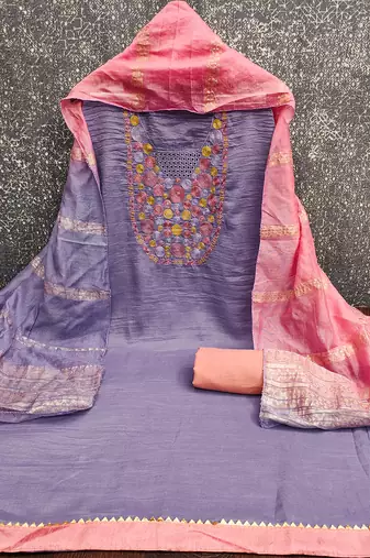 Elegant parampara cotton embroidered dress material with dyable jacquard dupatta