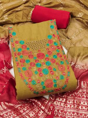 Elegant parampara cotton embroidered dress material with dyable jacquard dupatta 2