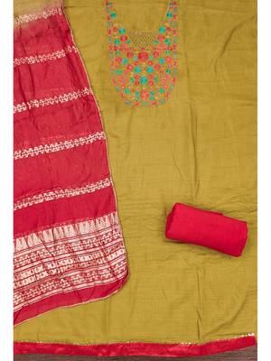 Elegant parampara cotton embroidered dress material with dyable jacquard dupatta 3