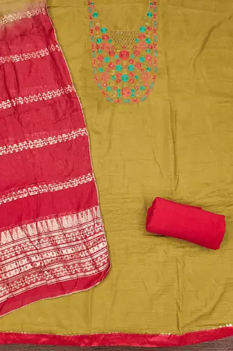Elegant parampara cotton embroidered dress material with dyable jacquard dupatta