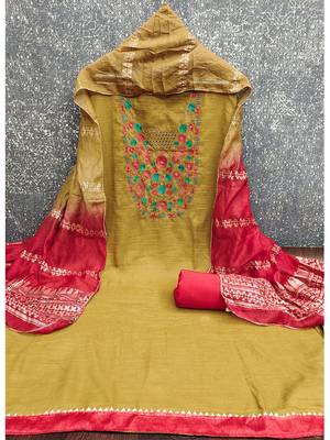 Elegant parampara cotton embroidered dress material with dyable jacquard dupatta 4