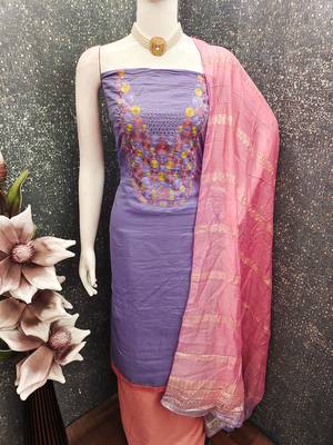 Elegant parampara cotton embroidered dress material with dyable jacquard dupatta 6