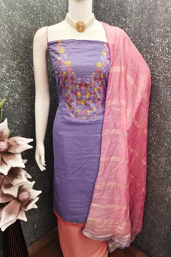 Elegant parampara cotton embroidered dress material with dyable jacquard dupatta