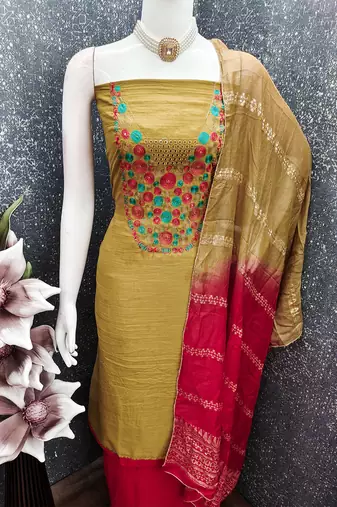 Elegant parampara cotton embroidered dress material with dyable jacquard dupatta