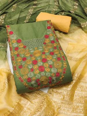 Elegant parampara cotton embroidered dress material with dyable jacquard dupatta 2