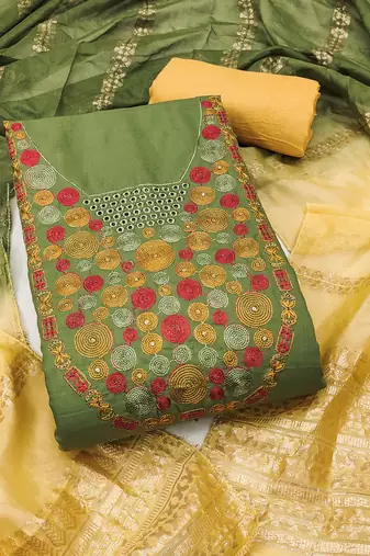 Elegant parampara cotton embroidered dress material with dyable jacquard dupatta