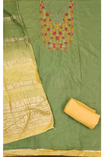 Elegant parampara cotton embroidered dress material with dyable jacquard dupatta