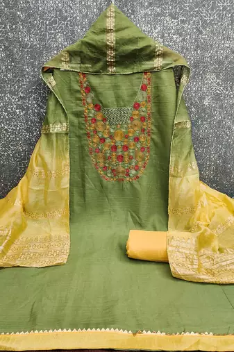 Elegant parampara cotton embroidered dress material with dyable jacquard dupatta