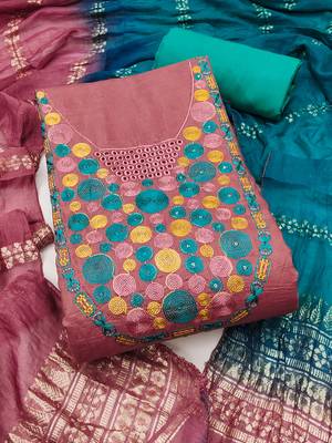 elegant mauve cotton embroidered dress material 2