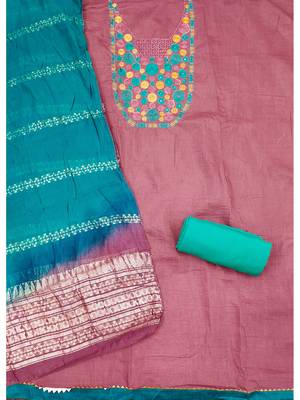 elegant mauve cotton embroidered dress material 3