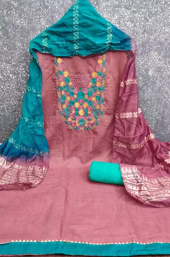 elegant mauve cotton embroidered dress material