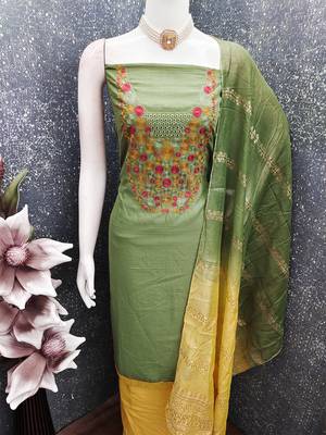 Elegant parampara cotton embroidered dress material with dyable jacquard dupatta 6