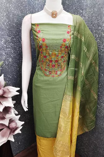 Elegant parampara cotton embroidered dress material with dyable jacquard dupatta