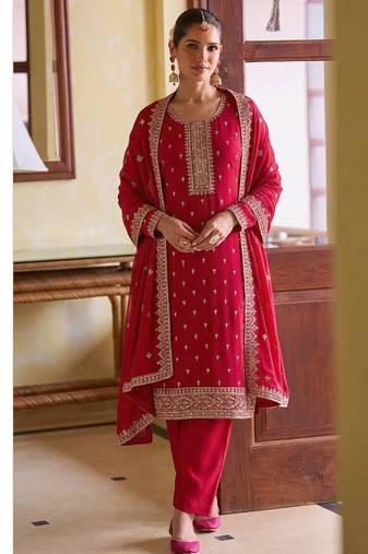 Heavy rani pink staright suit for women wedding wear
