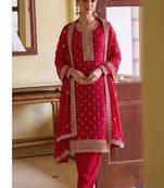 rani pink georgette straight suit with heavy embroidery semi stitched
