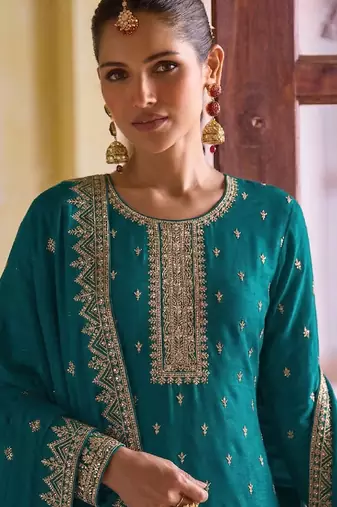 aqua blue georgette straight suit with heavy embroidery semi stitched