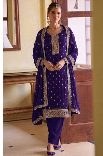 Heavy purple staright suit for women wedding wear