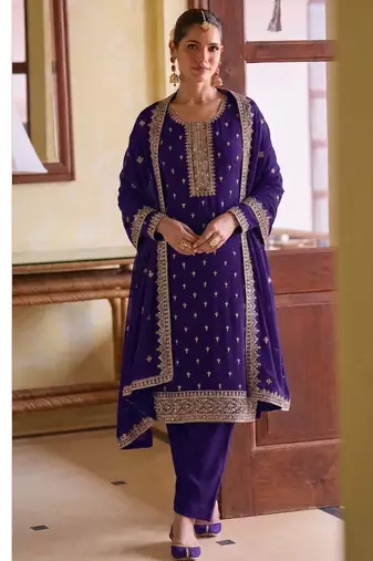 Heavy purple staright suit for women wedding wear