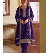 purple georgette straight suit with heavy embroidery semi stitched
