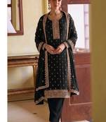 black georgette straight suit with heavy embroidery semi stitched