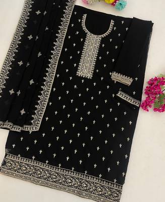 black georgette straight suit with heavy embroidery semi stitched 3