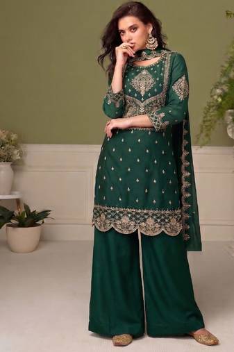 Traditional green crush silk salwar suit for women wedding wear