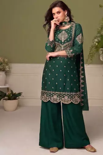 Traditional green crush silk salwar suit for women wedding wear