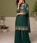 green wedding wear embroidered crush silk salwar suit semi stitched