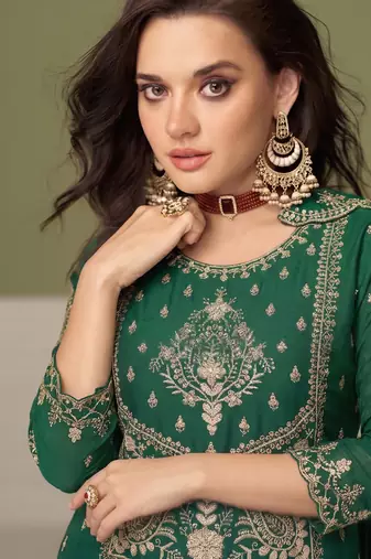 green wedding wear embroidered crush silk salwar suit semi stitched