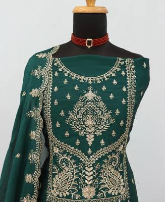 green wedding wear embroidered crush silk salwar suit semi stitched 4