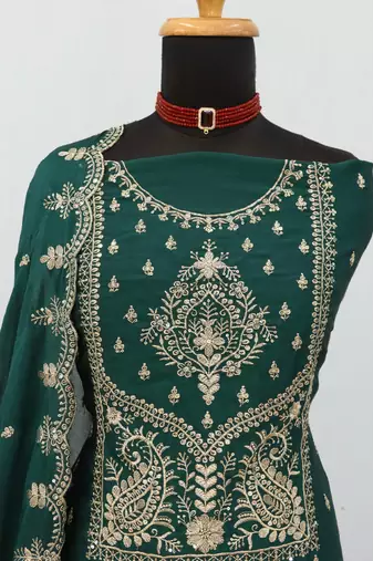 green wedding wear embroidered crush silk salwar suit semi stitched