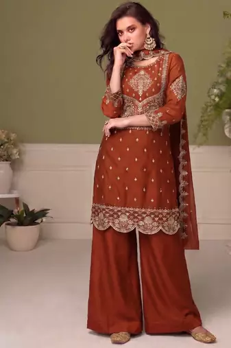Traditional orange crush silk salwar suit for women wedding wear